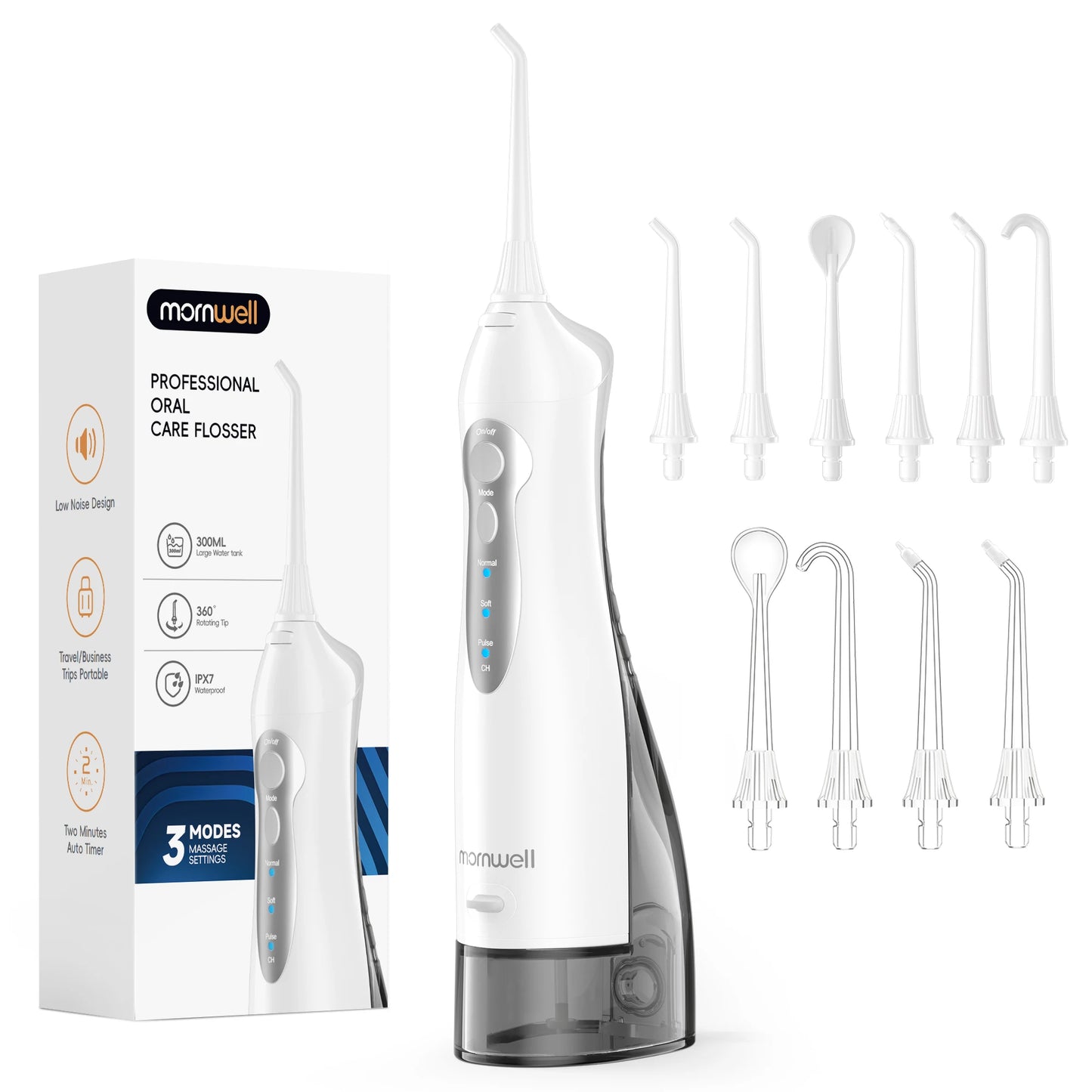 Mornwell Water Flosser Teeth Picks 6 Jets 3 Modes Portable Cordless D52 Water Floss For Teeth Cleaner IPX7 Waterproof Oral Picks