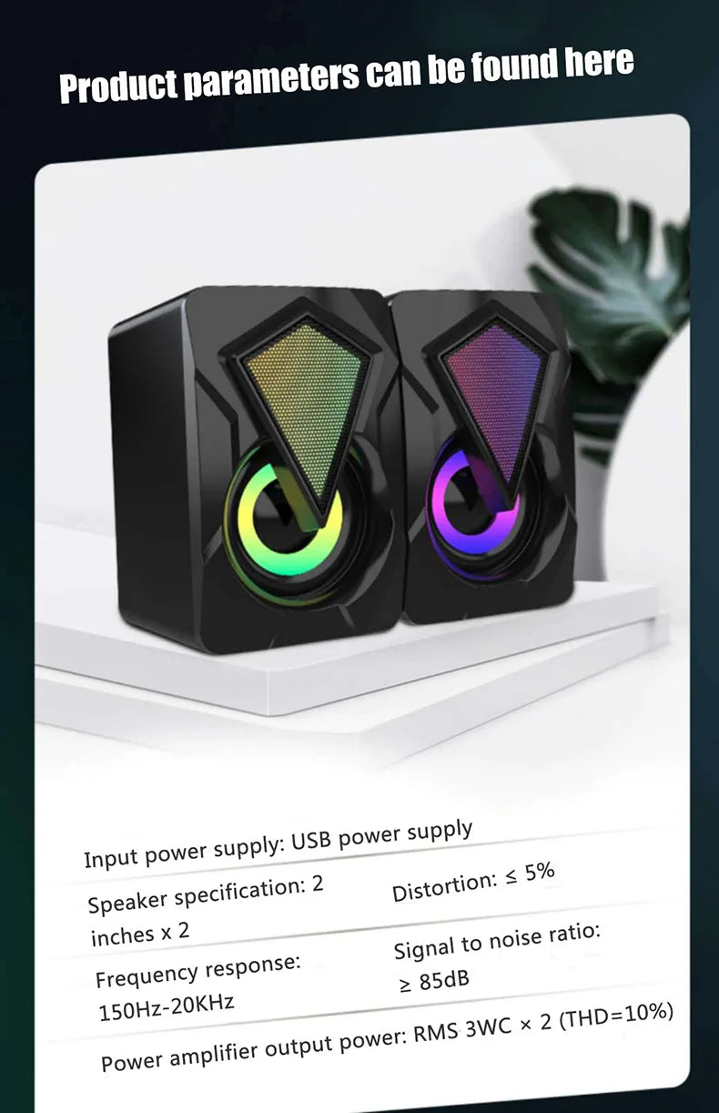 New X2 computer speaker, illuminated desktop laptop, multimedia mini wired RGB speaker