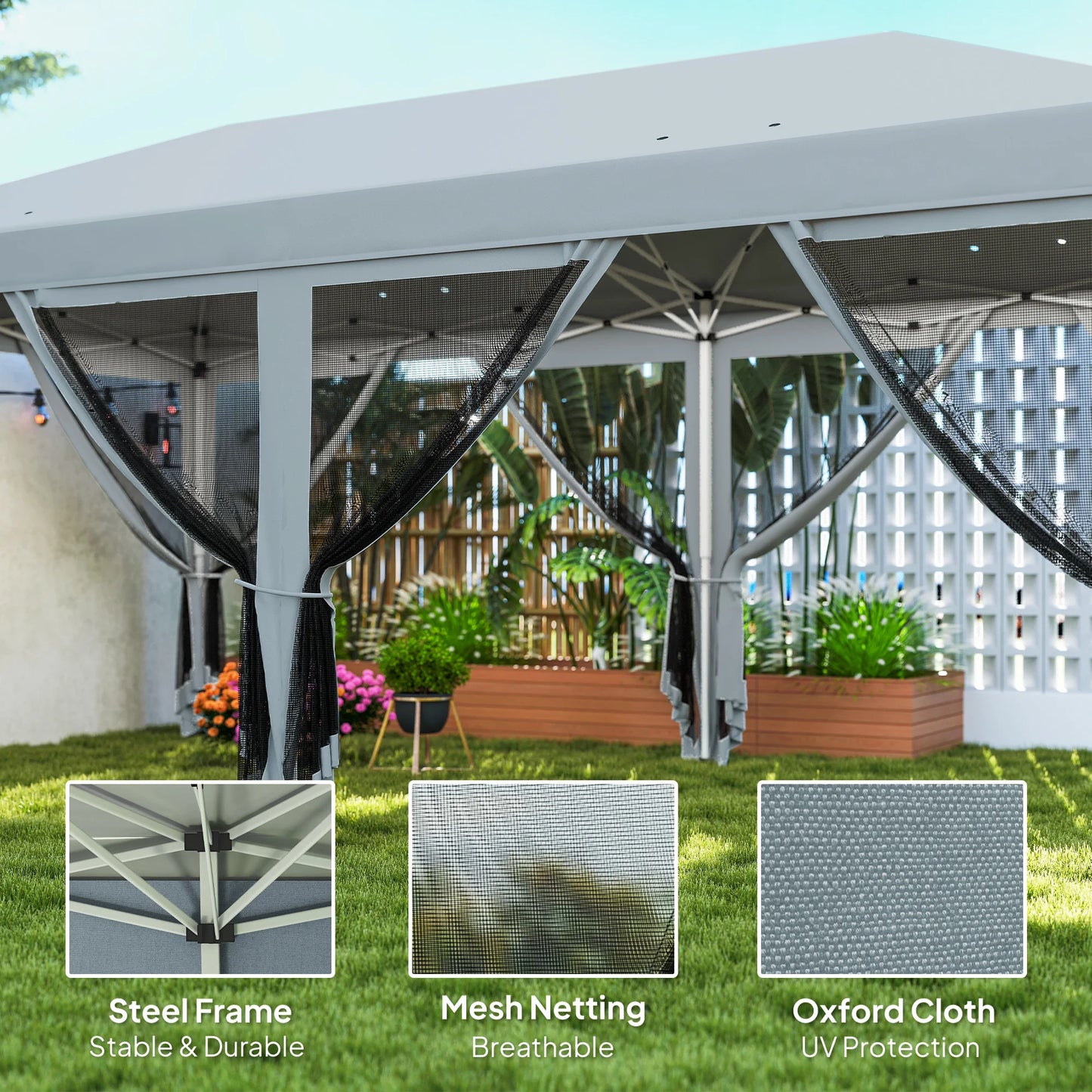 Outsunny 3 x 6m Pop Up Gazebo, Outdoor Canopy Shelter, Marquee Party Wedding Tent with 6 Mesh Walls and Carry Bag, Grey
