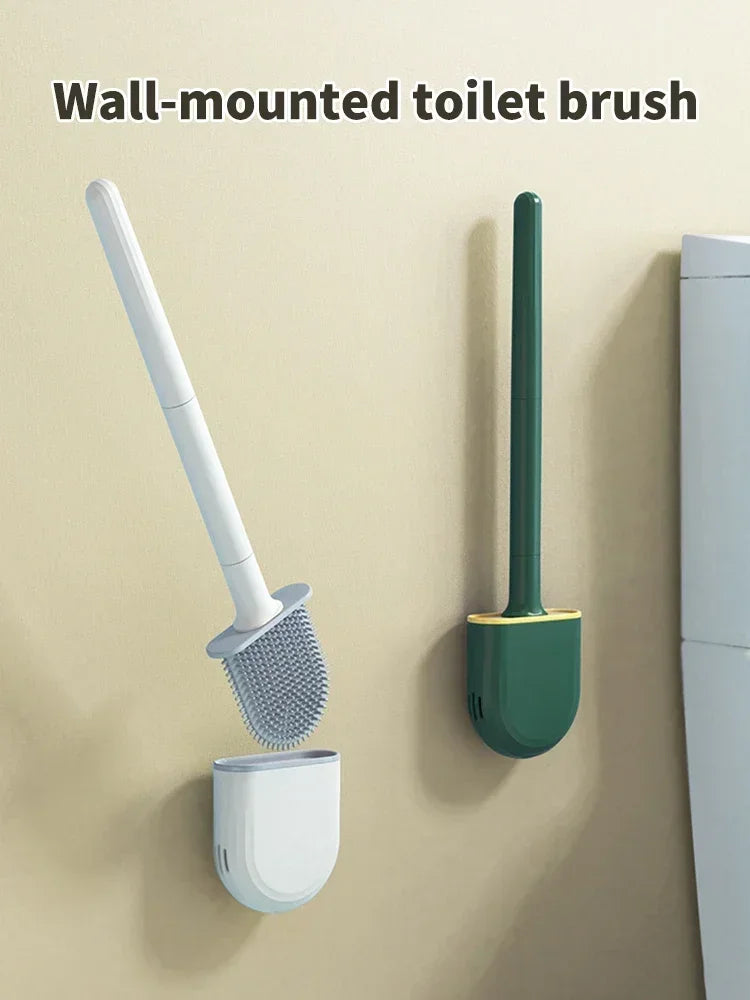 Hanging Silicone Toilet Brush Cleaner with Long Handle Flexible Cleaner Bathroom Brush Quick Drying Holder Bathroom Accessories