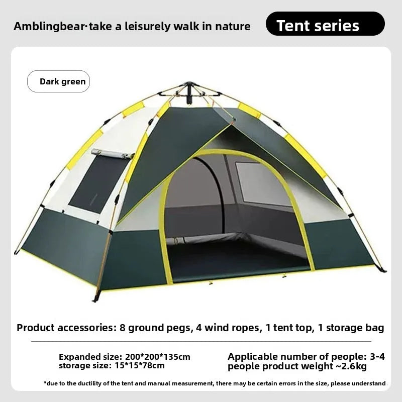 3-4 Person Instant Pop-Up Camping Tent Waterproof UV Protection Automatic Tent for Outdoor Hiking