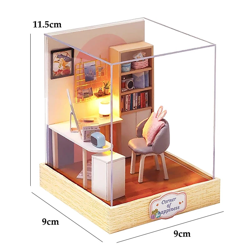 NEW DIY Wooden Book Nook Figurines Miniatures Doll House Kit 3D Puzzle Bookend for Friends Birthday Gifts Home Decor Crafts