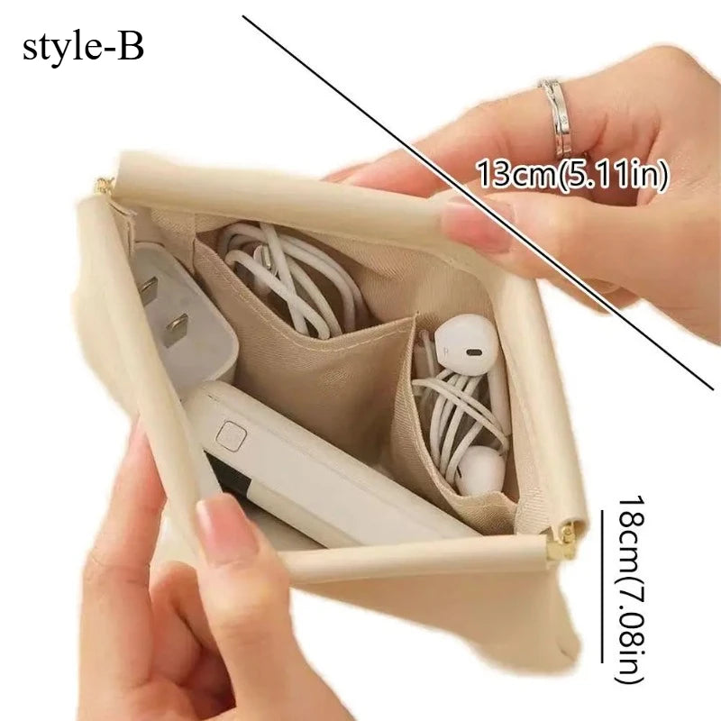 Bullet Storage Bag with Automatic Closure, Wired Headphone Storage Bag, PU Coin Purse, Mini Portable Lipstick and Makeup Bag