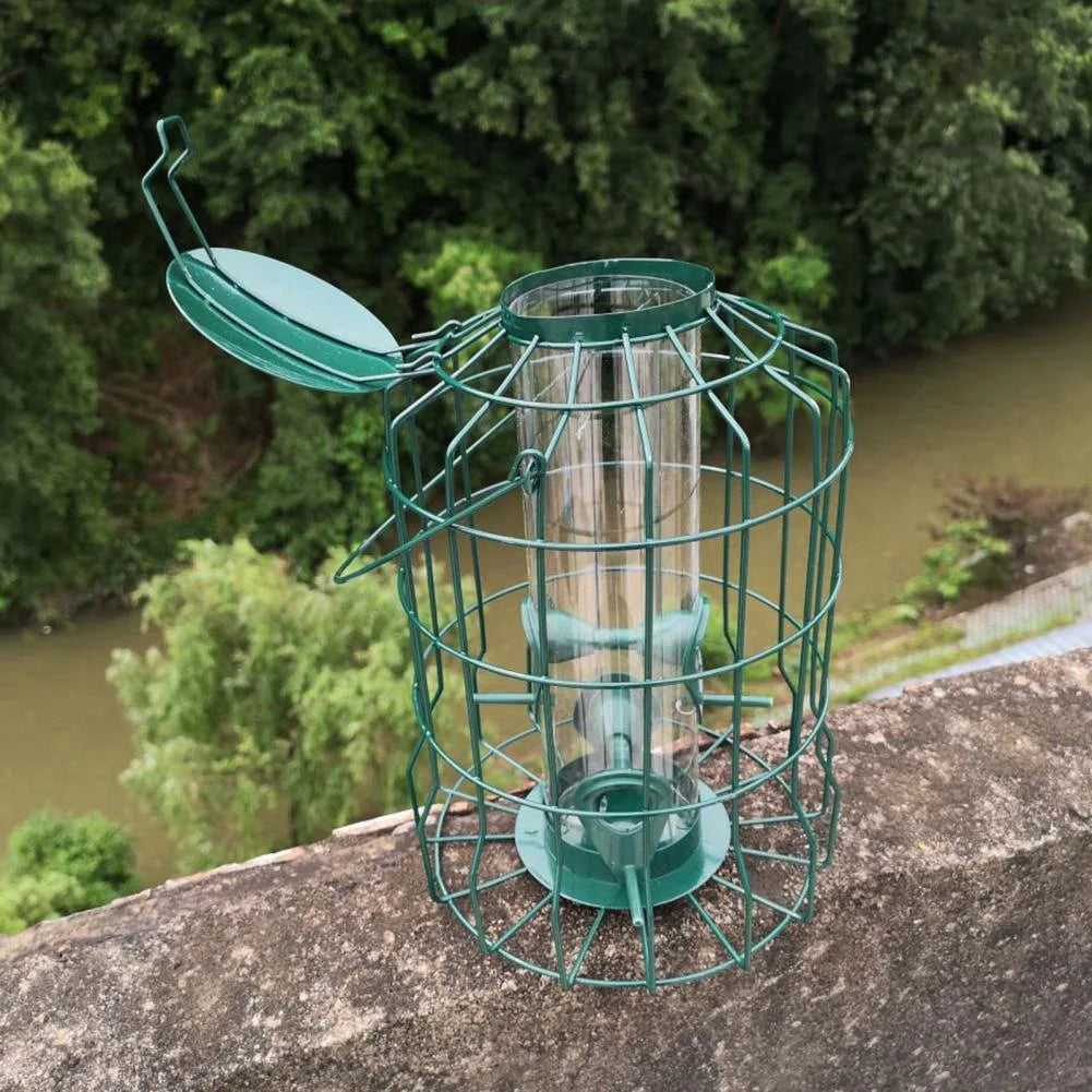 New Bird Deterrent Feeder Rust-Proof Hanging Bird Feeder Cage for Garden Backyard Squirrel-Proof Wild Bird Feeder Green