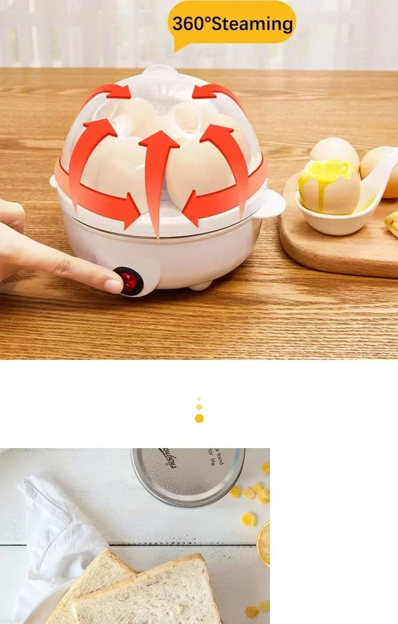 Multifunctional Electric Egg Cooker Steamer - Double Layer for Boil, Poach, Steam Eggs & Veggies, Compact Breakfast Appliance