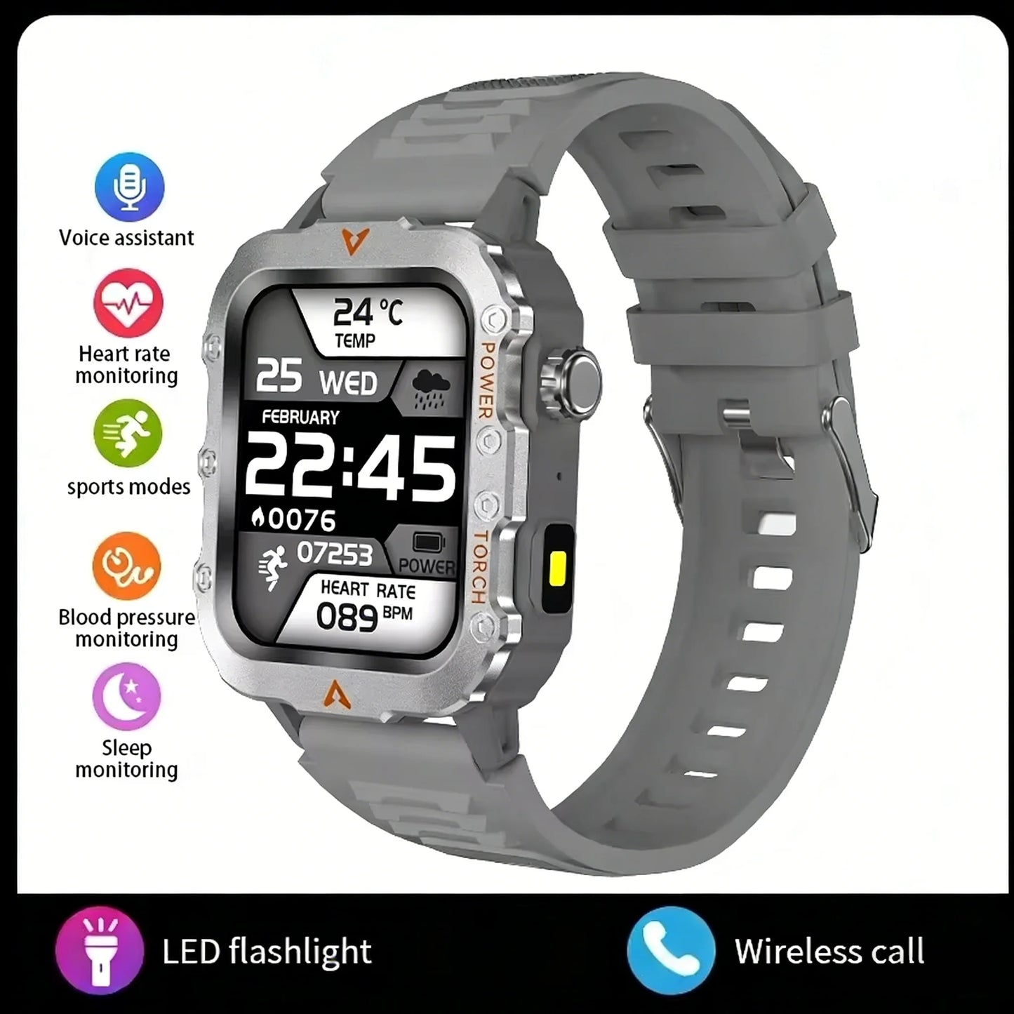 LAXASFIT 2026 New Men's Smart Watch Outdoor Sports Watch 1.85 Inch Voice Assistant Bluetooth Call LED Flashlight Smartwatch