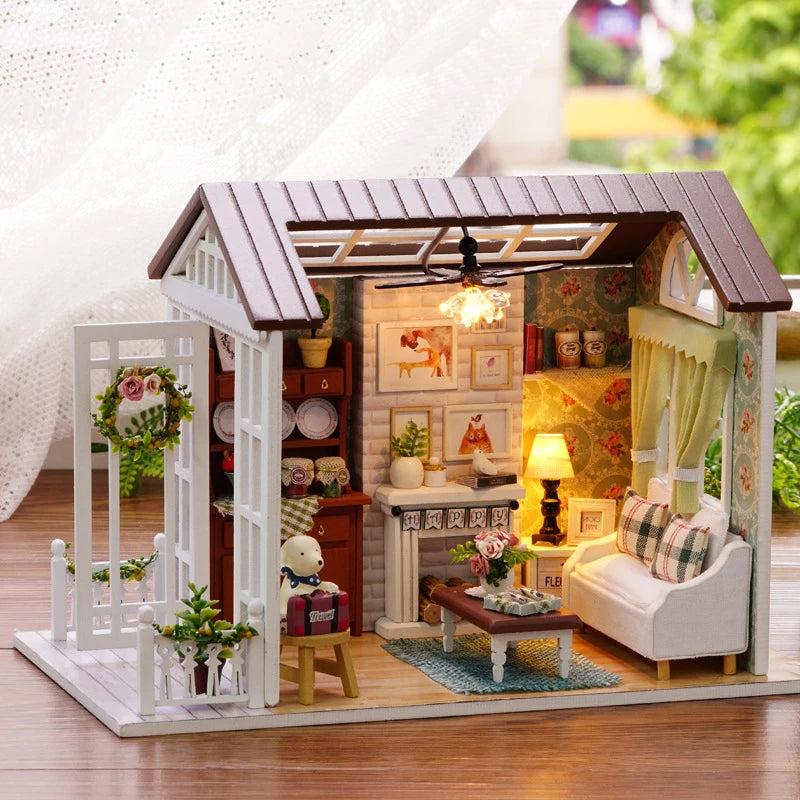 DIY Miniature Dollhouse Kit Assemble Puzzle 3D Wooden House Room Craft With Furniture LED Lights For Friends Birthday Gift Toys