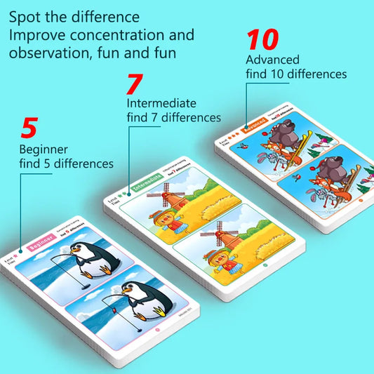 Children's Educational Games, Focus and Observation Training, Spot the Difference, from Hyperactivity to Concentration, Educational Game Cards, Can Be Wiped Off and Reused, Suitable for Holiday Gifts