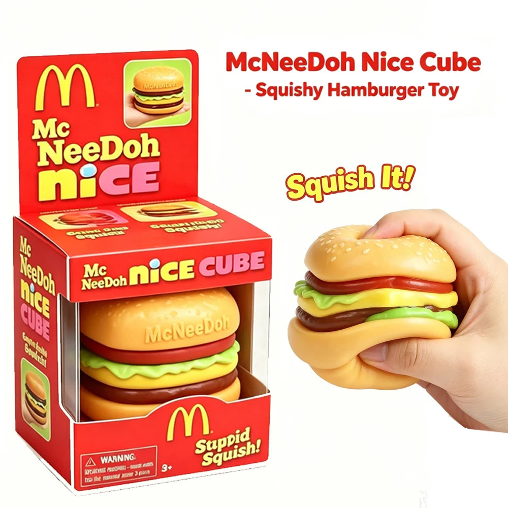 New Schylling NeeDoh Burger Cube Squishy Fidget Toy, Calms Mood & Provides Sensory Relief, Eases Anxiety, Non-toxic & Safe