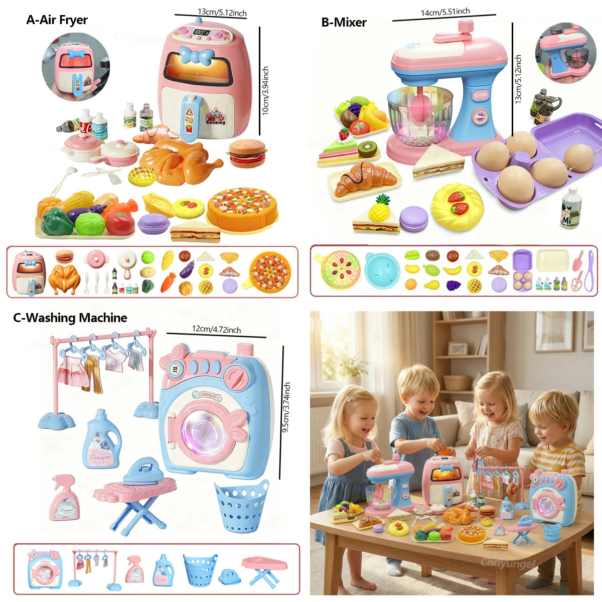 Pretend Play Toy Mini Kitchen Appliances Set for Toddlers Air Fryer Washing Mixer Educational Toys Gift for Kids Girls Boys