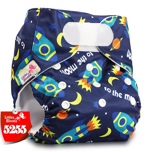 [Littles&Bloomz] Baby Washable Reusable Real Cloth STANDARD Hook-Loop Pocket Nappy Diaper Cover Wrap, suits Birth to Potty