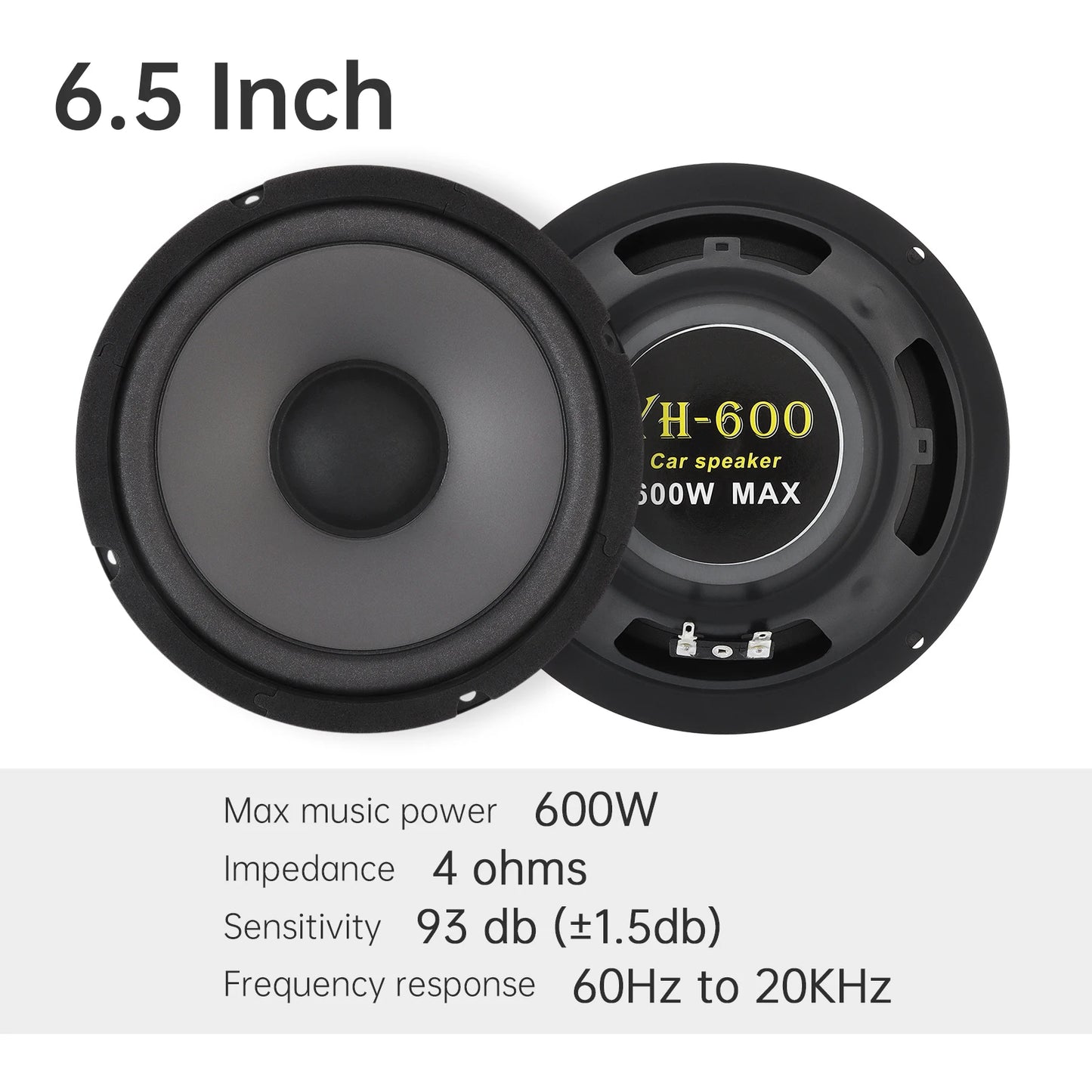 1 Piece 6.5 Inch Car Speakers 600W 2-Way Vehicle Door Subwoofer Audio Stereo Full Range Frequency Automotive Speakers for Car