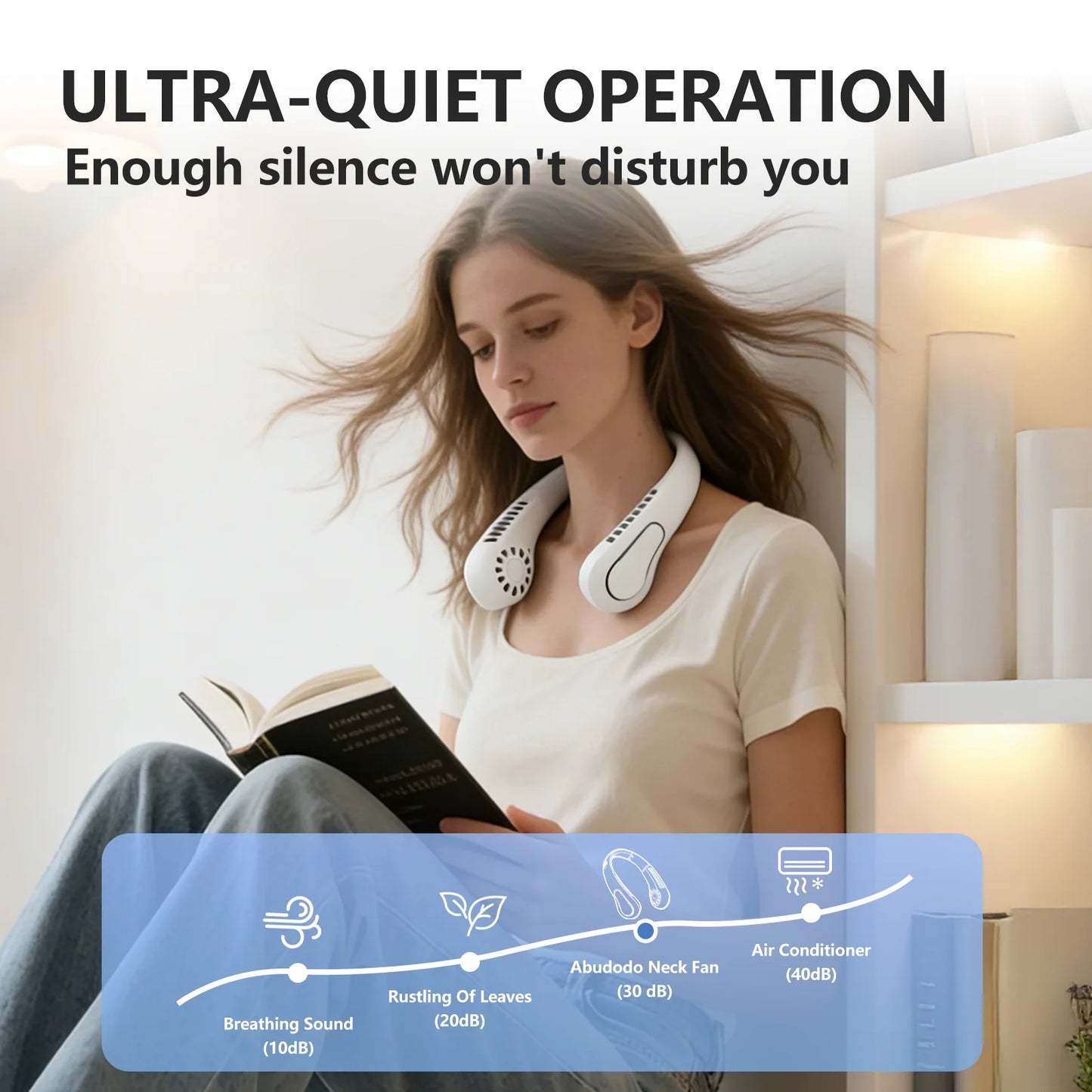 The New JKUOO Portable Bladeless Neck Fan, Fifth Generation LazyRechargeable Small Fan - Features Infinite Speed , 1200Mah Batte