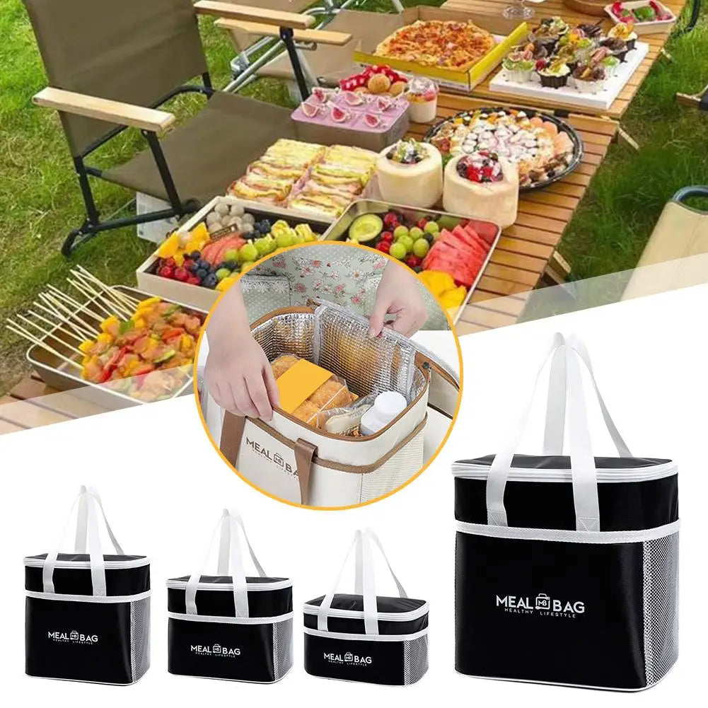 Large Capacity Tote Bento Insulated Lunch Bag Picnic Food Box Storage Ice Cooler Thermal Bag Portable Handheld Insulation Bags