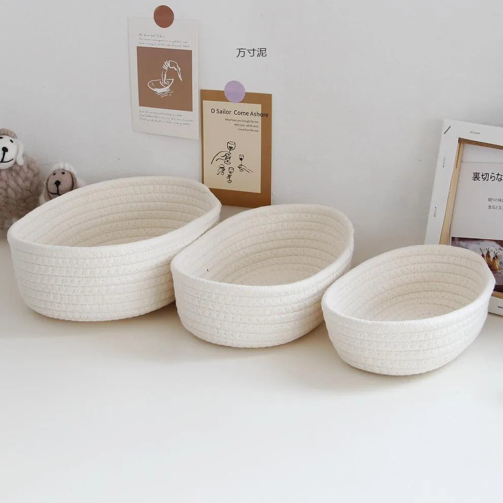 Nordic Cotton Rope Woven Storage Baskets Organize Boxs Desktop Sundries Organize Basket Sundries Key Cosmetics Storage Box