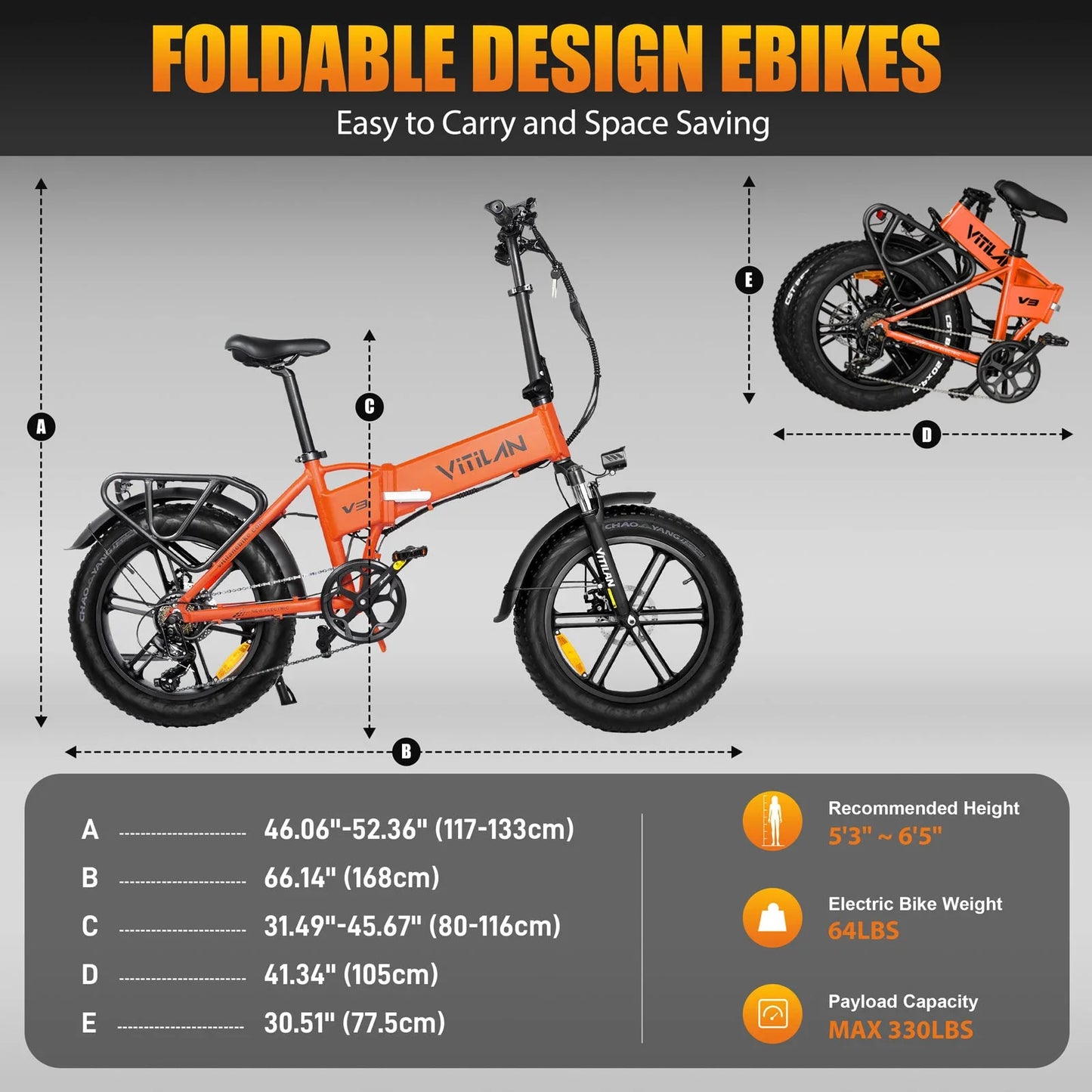 VITILAN V3 2.0 Electric-bicycle For Adults 750W Folding E-Mountain bike 48V13AH 20 inch Fat Tire Off Road Electric Bike