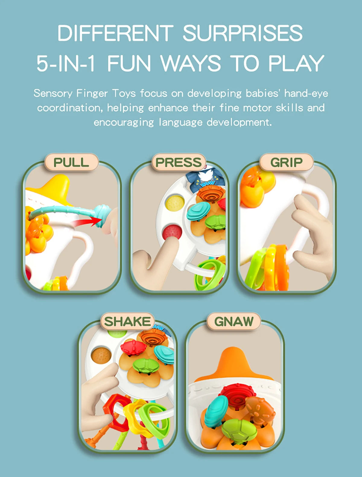 Activity Development Pull String Toys Silicone Teething Rattle Educational Learning Toy Baby Sensory Montessori Toys gift