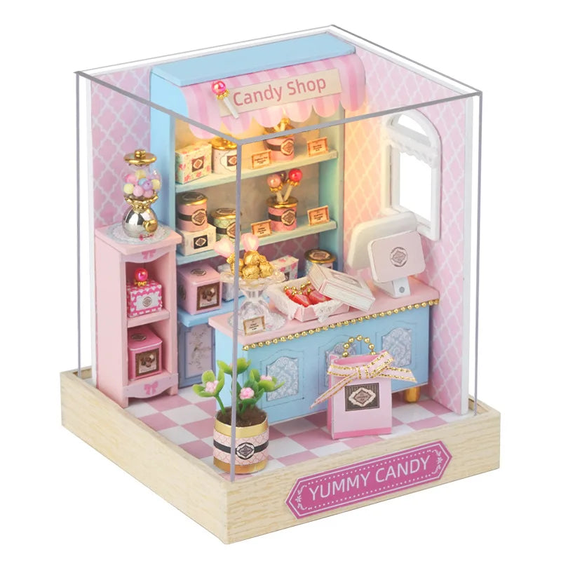 Wooden Miniature Doll House DIY Handmade Assembly Model Building Kit With Dust Cover 3D Puzzle Dollhouse Toys Birthday Gifts