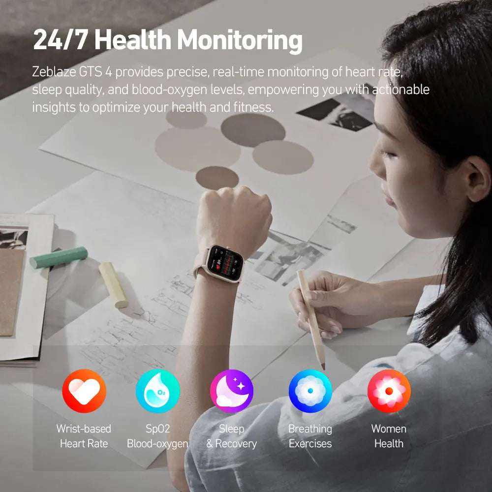 Zeblaze GTS 4 Smart Watch 1.94" HD AMOLED Display Voice Calling 100+ Sports Modes Heart Rate SpO2 Fitness Tracking Smartwatch