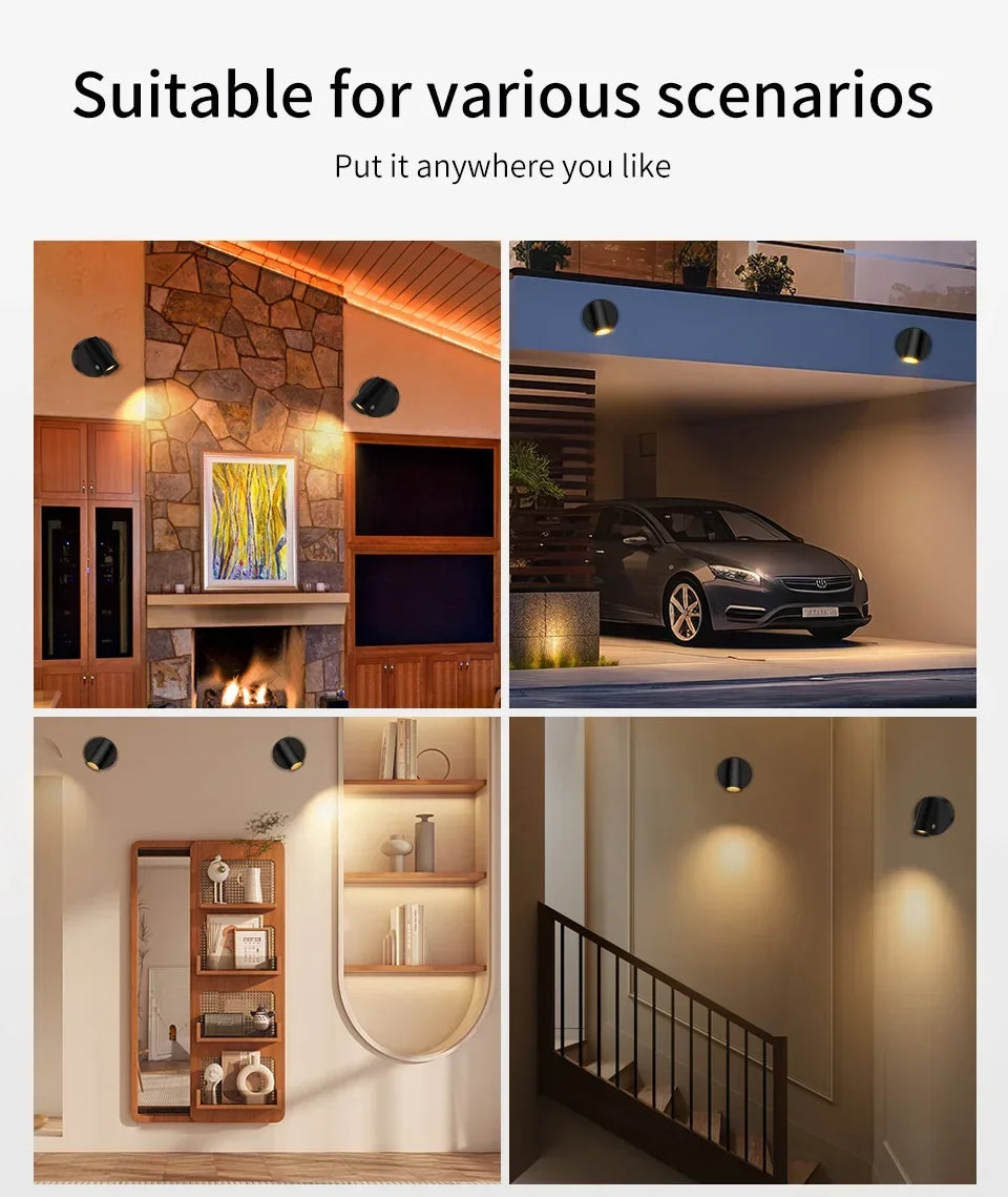 Rechargeable LED Wall Lamp Touch Night Lights Wireless Magnetic Spotlight 360° Rotation For Bedroom Bedside Reading Lighting
