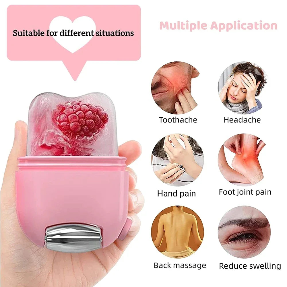 2 In 1 Ice Facial Roller Gua Sha Puffiness Roller Lifting Contouring Tools Ice Cube Trays Ice Balls Face Massager Beauty Care