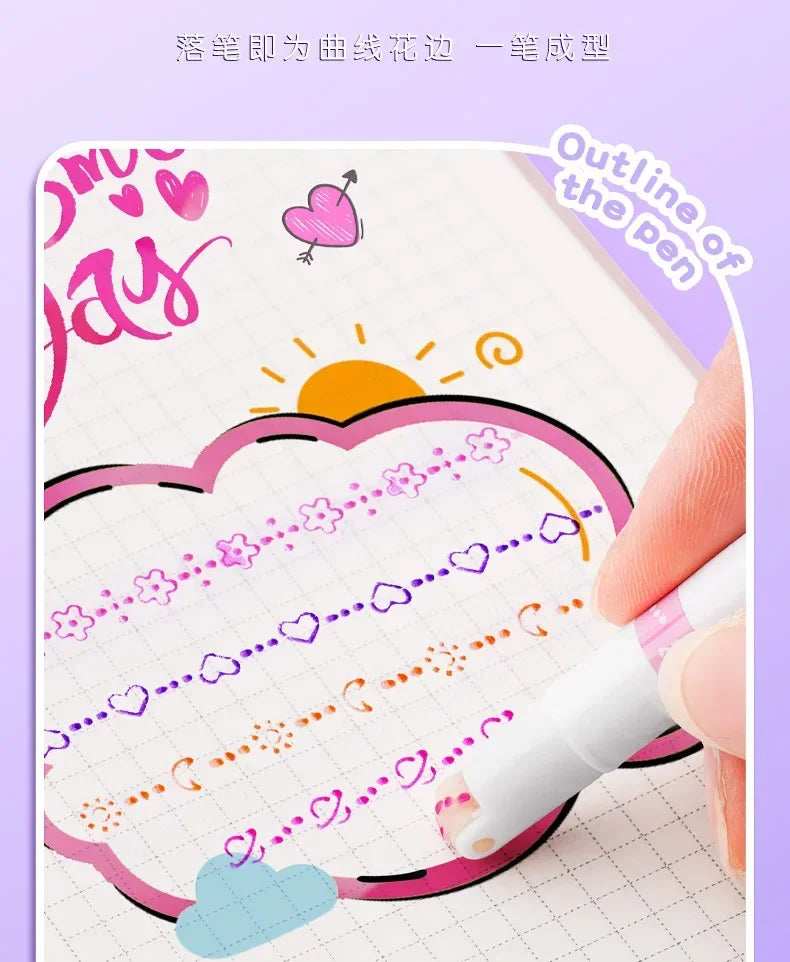 24/3 PCS Kawaii Flowers Line Shaped Highlighter Pens Roller Tip Curve Liner Marker for Writing Journaling Drawing Stationery