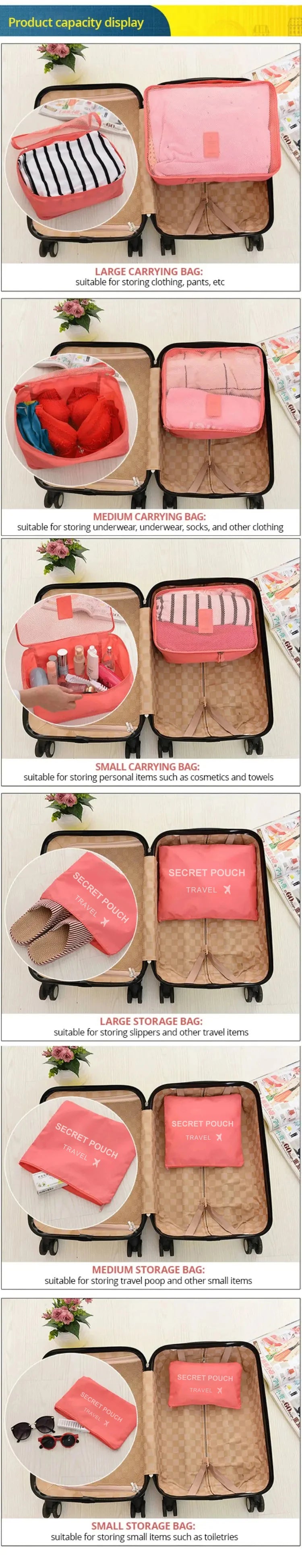 6pcs Multifunction Travel Bags Waterproof Clothes Storage Luggage Organizer Pouch Packing Cube Men And Women Travel Storage Bag