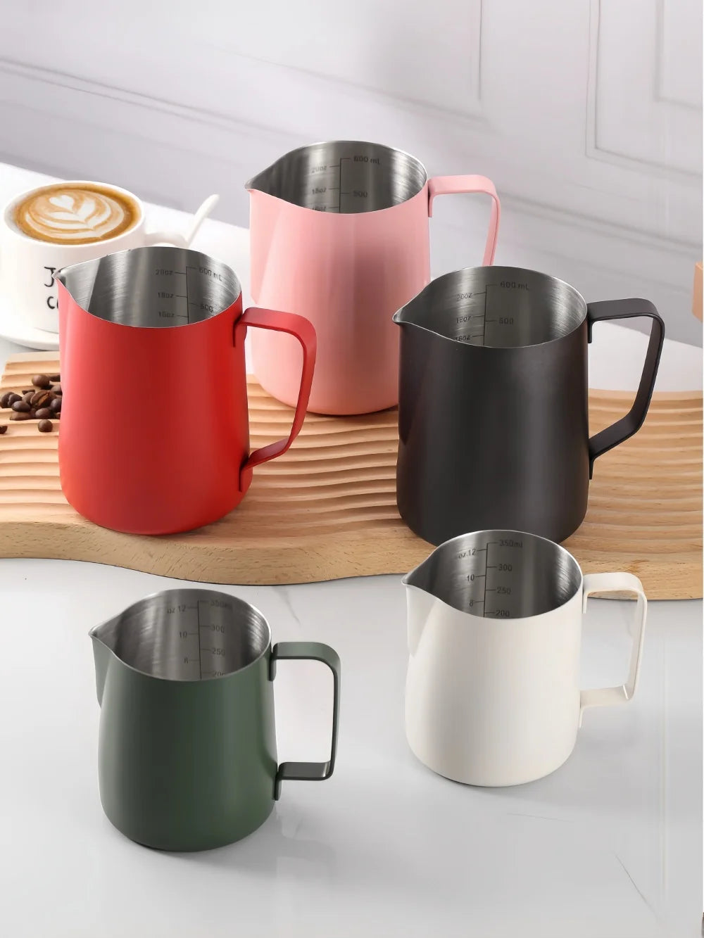 350/600ML Coffee Milk Frothing Pitcher Jug 304 Stainless Steel Precise Scale High Quality Latte Barista Professional CafeUtensil