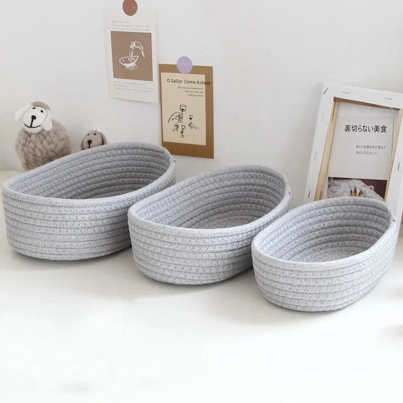 Nordic Cotton Rope Woven Storage Baskets Organize Boxs Desktop Sundries Organize Basket Sundries Key Cosmetics Storage Box