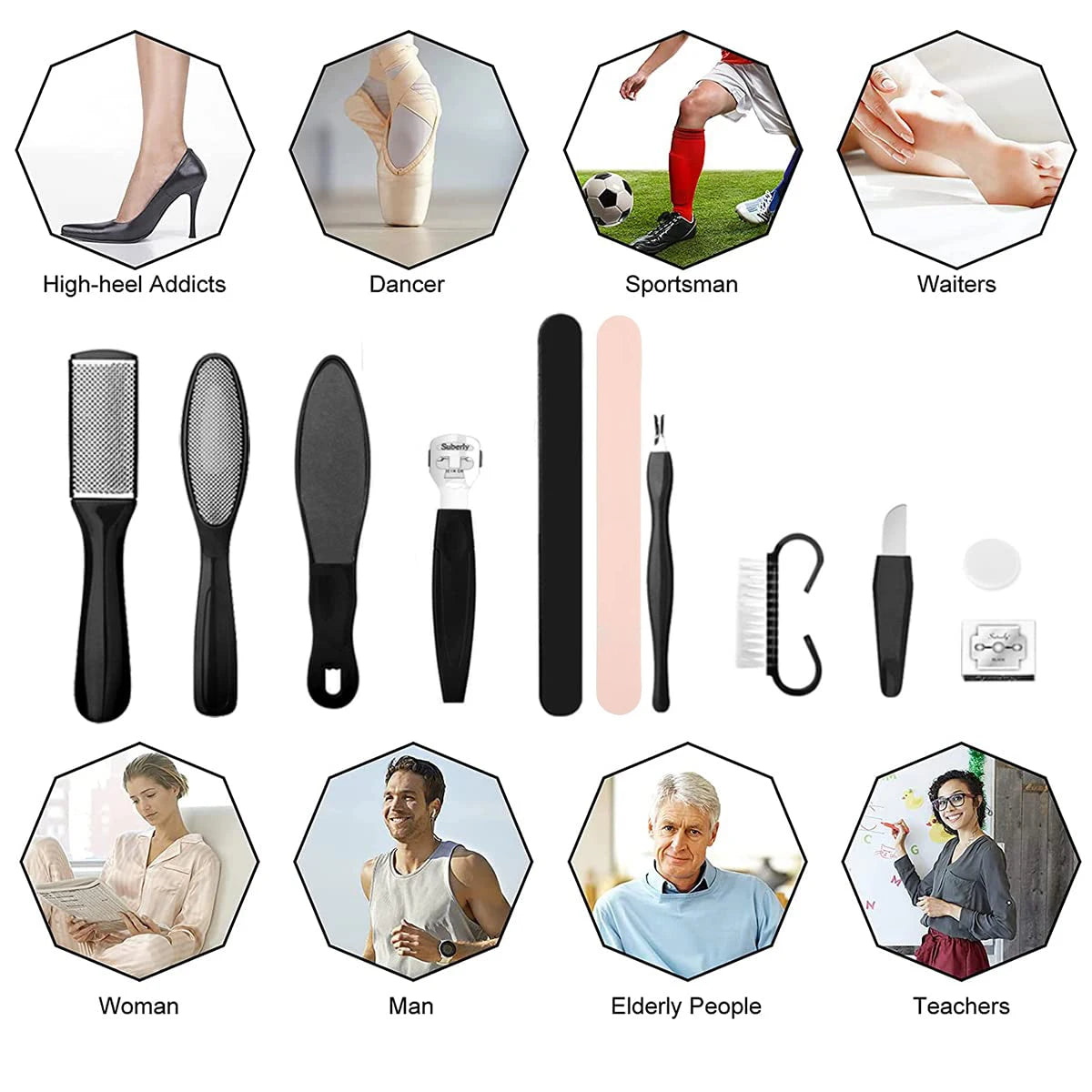 Pedicure Kit 8/10/15/23 in 1 Stainless Steel Professional Pedicure Tools Foot Rasp Peel Callus Dead Skin Remover  Care Pedicure