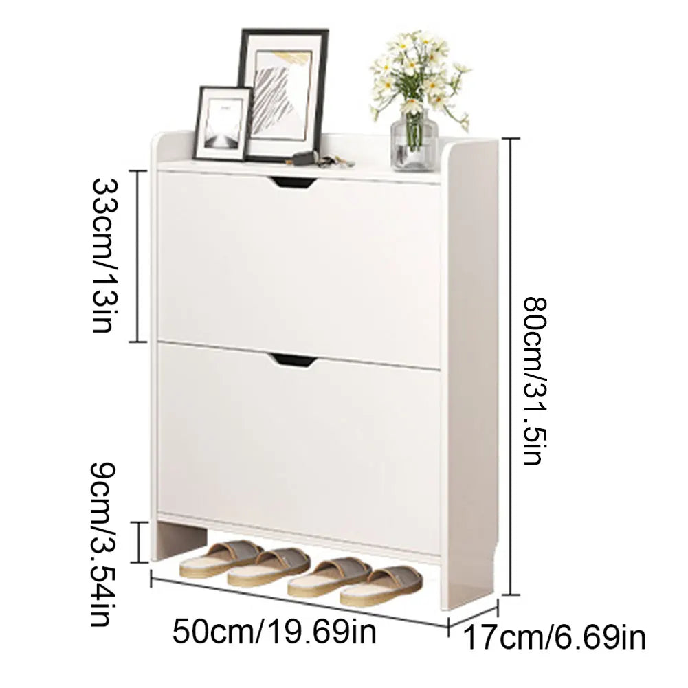 2-Tier Wooden Entrance Shoe Cabinet with Flip Drawers Shoe Organizer Cabinet Space Saving Free-Standing Shoe Cabinet for Hallway