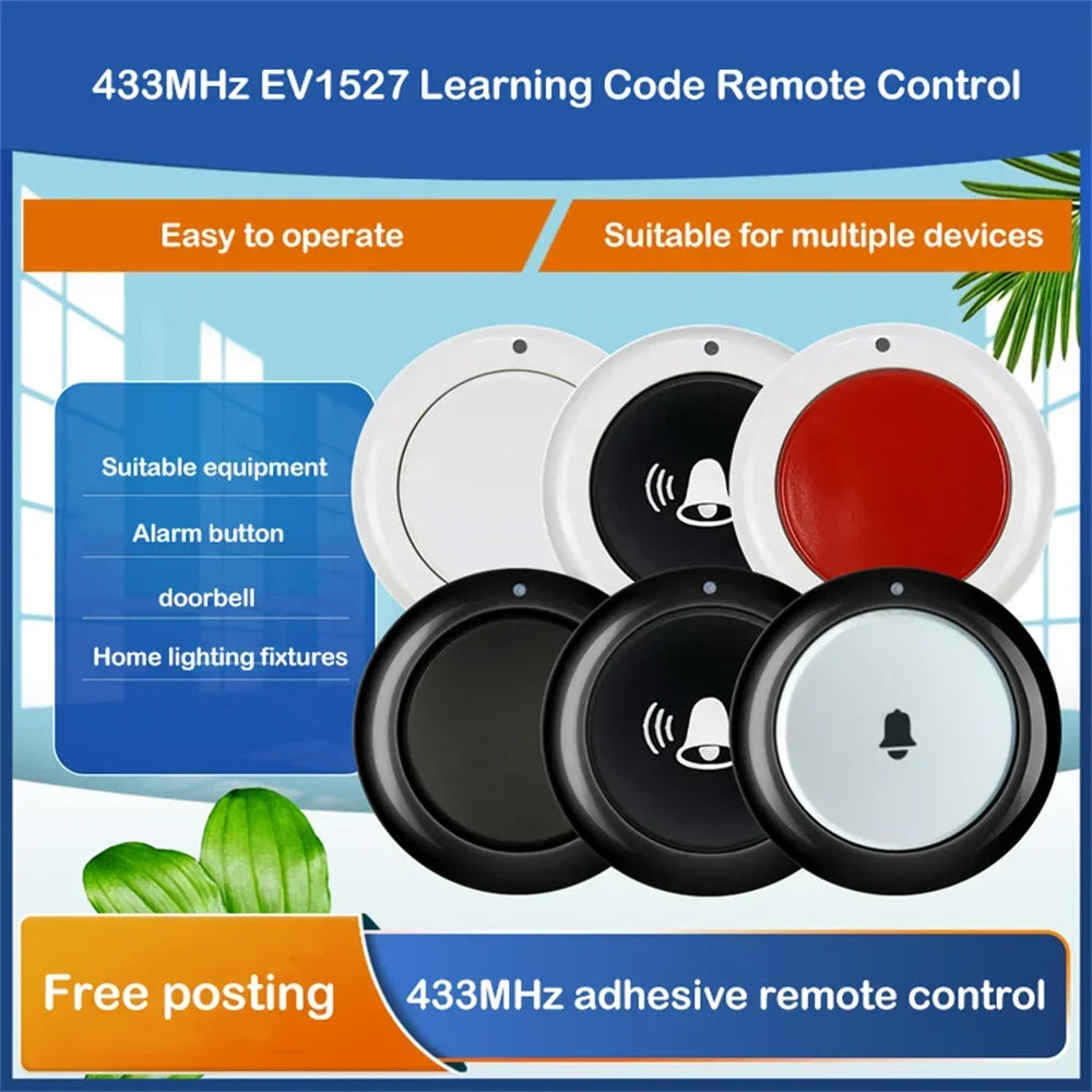 EV1527 Chip Learning Type 1 Button Round 433Mhz Wireless Remote Control Switch , SOS Panic Button Doorbell
