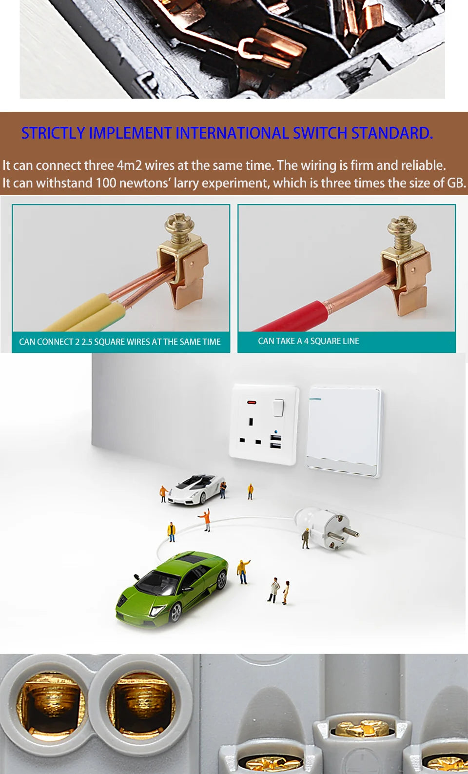 UK Standard 13A Switched Wall Socket with Dual USB Charger Ports LED Indicator Standard Size Easy Fit Wall Mounted USB Power