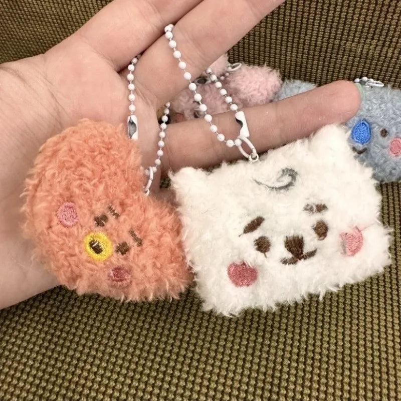 New K-pop bt21 mini plush keychain pendant doll, cute schoolbag pendant decoration, pink rabbit idol fan group purchase gift