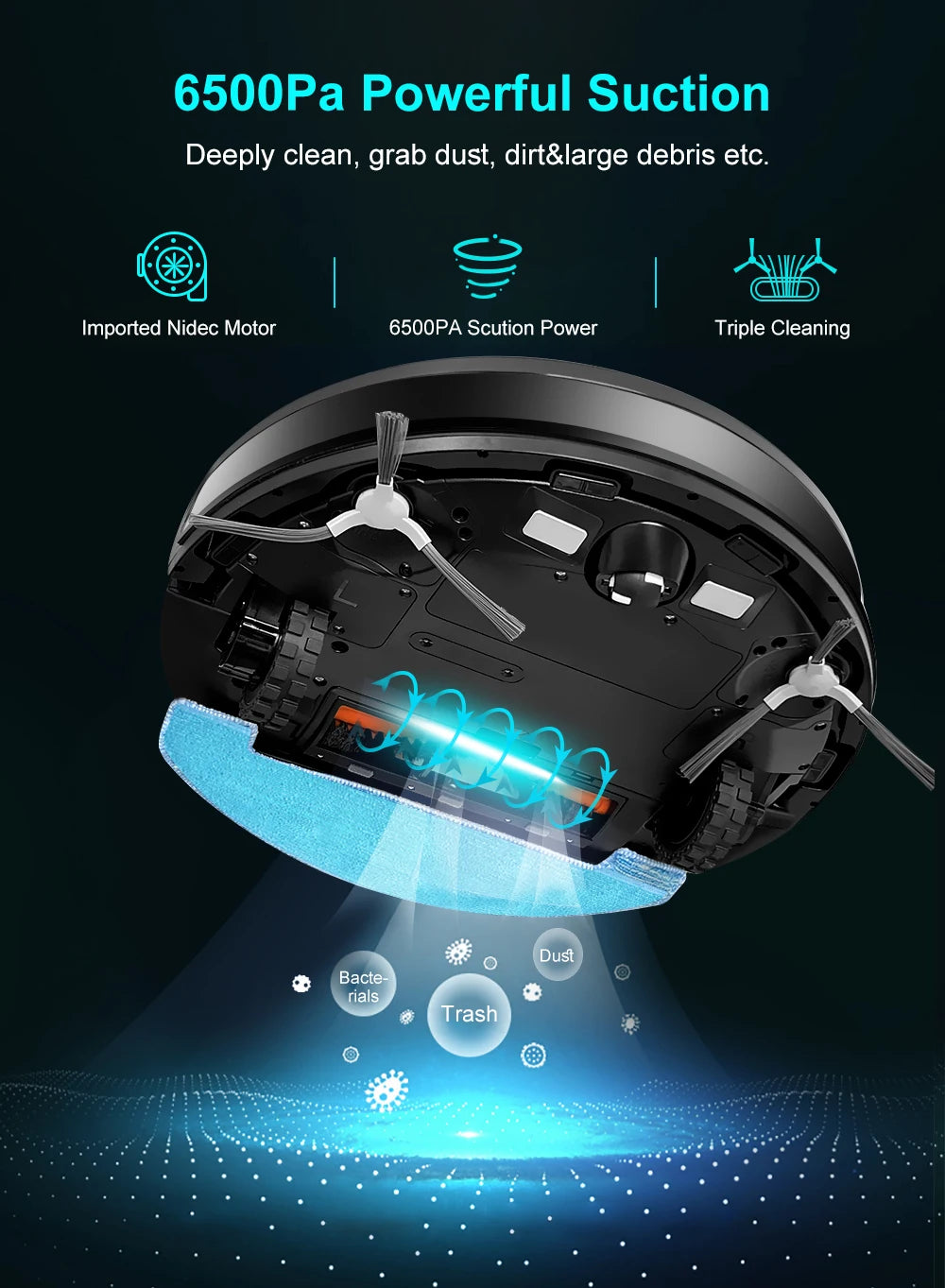 ABIR K30 Robot Vacuum Cleaner, Auto-Empty Station, Laser Lidar, 6500PA Suction,Multi-Floor Maping, Smart Home Wet Dry Appliance