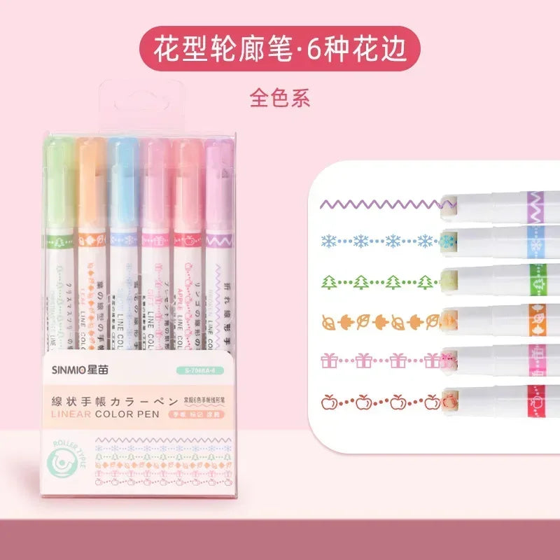 24/3 PCS Kawaii Flowers Line Shaped Highlighter Pens Roller Tip Curve Liner Marker for Writing Journaling Drawing Stationery