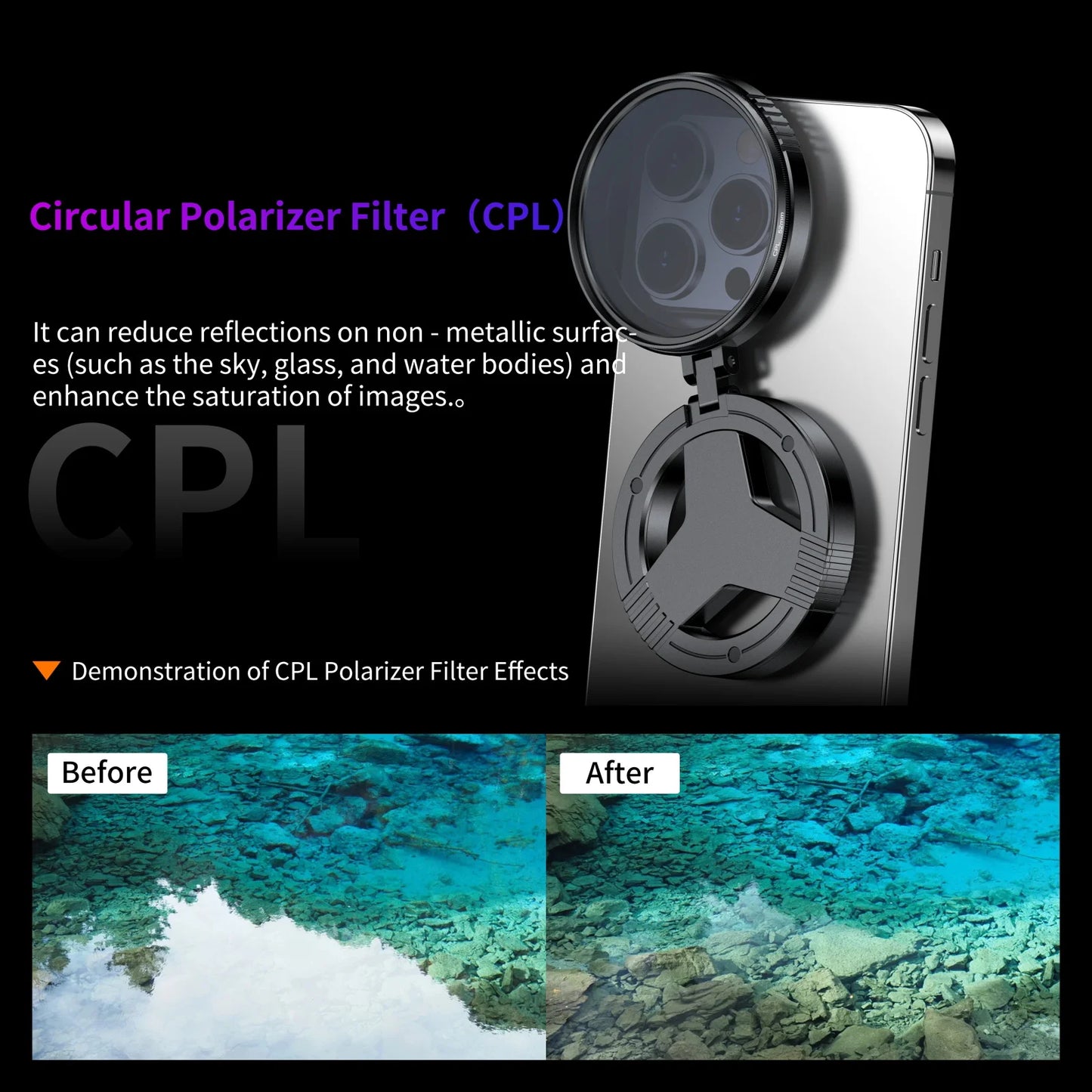 52mm CPL Polarizer Filter Magnetic Holder For iPhone 17 16 15 14 Pro Max Plus Andriod Smartphone for Vlogging Filter bracket