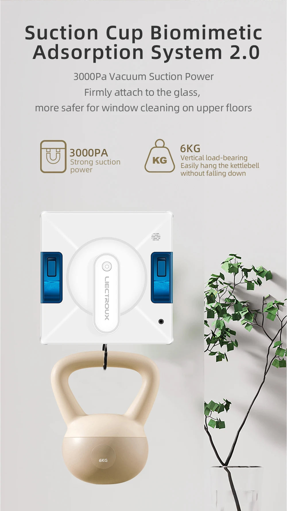 Robot Window Cleaner Liectroux YW509, 4-Way Water Spray,Home Glass Floor Window Robot Vacuum Cleaner,Strong Vacuum,Smart Memory