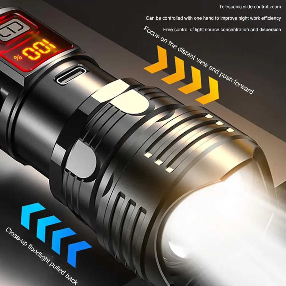 LED Flashlight Super Bright Rechargeable Portable Ultra Power Torch Lamp Retractable Digital Zoom Hand Light For Camping Ou K5Y6