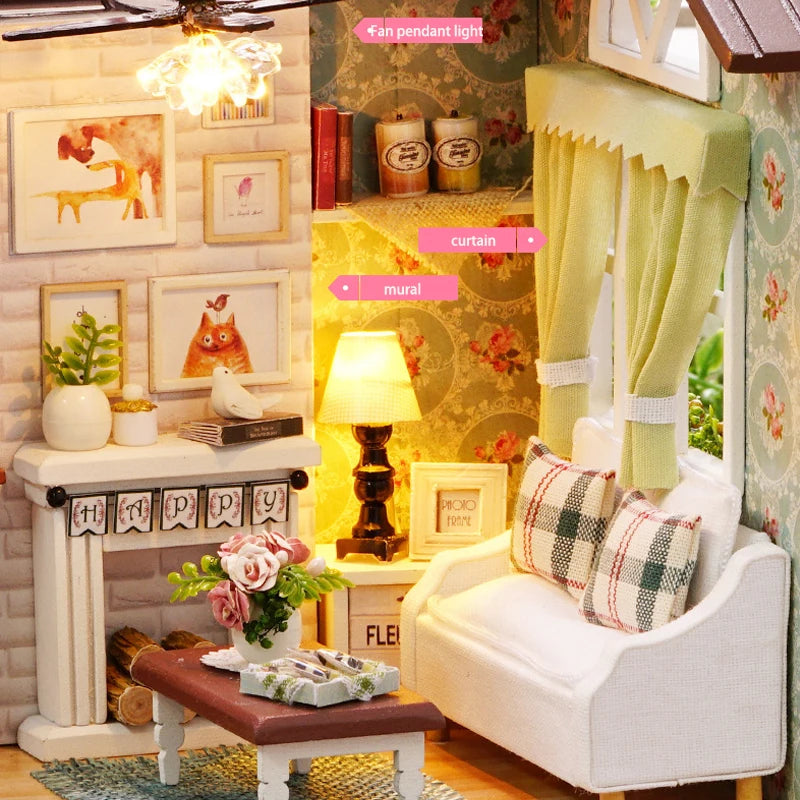 DIY Miniature Dollhouse Kit Assemble Puzzle 3D Wooden House Room Craft With Furniture LED Lights For Friends Birthday Gift Toys