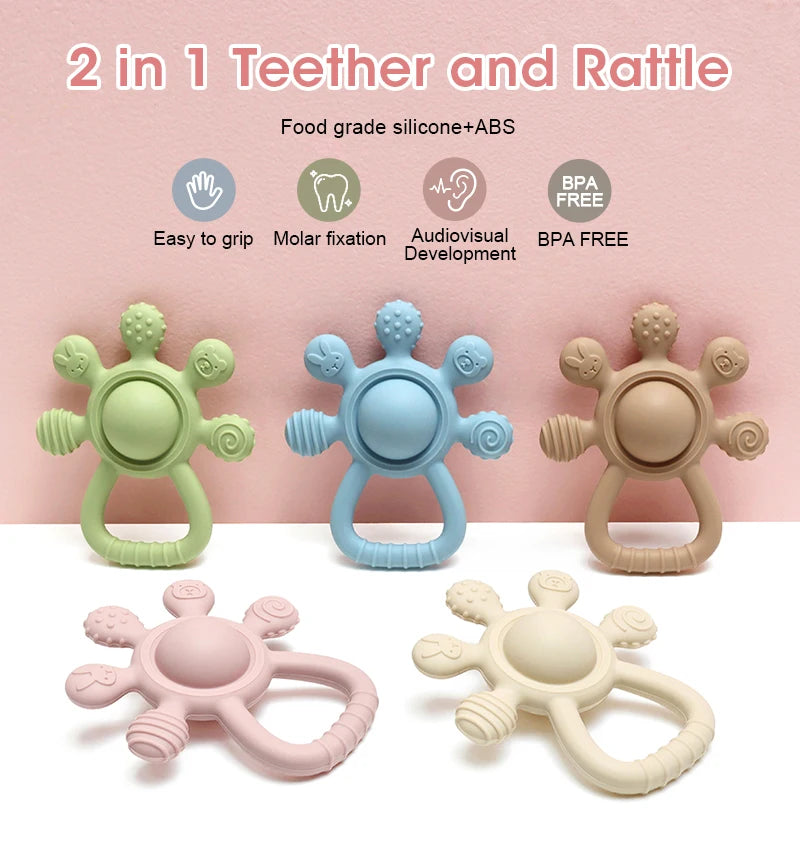 New Teething Silicone Palm Rattle Teether Bunny - Safe Baby Chew Toys for Soothing Sore Gums