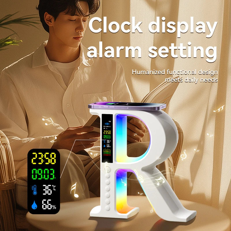 Lenovo Bluetooth Speaker Wireless Charger Multifunctional Color Atmosphere RGB Desk Clock Nightlight LED Digital Clock Plug Card