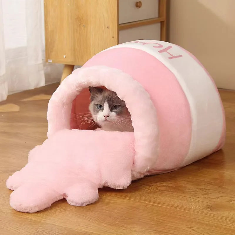 New honey jar cat nest semi-enclosed autumn and winter warm puppy nest soft, comfortable and breathable pet supplies