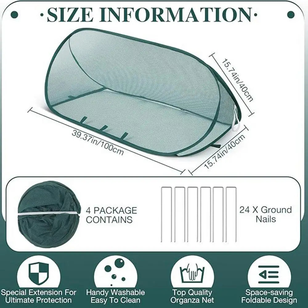 Foldable Plant Protection Netting Pop-Up Netting Garden Row Covers with 6Pcs Ground Stakes Mesh Plant Cage for Yard Flower Beds