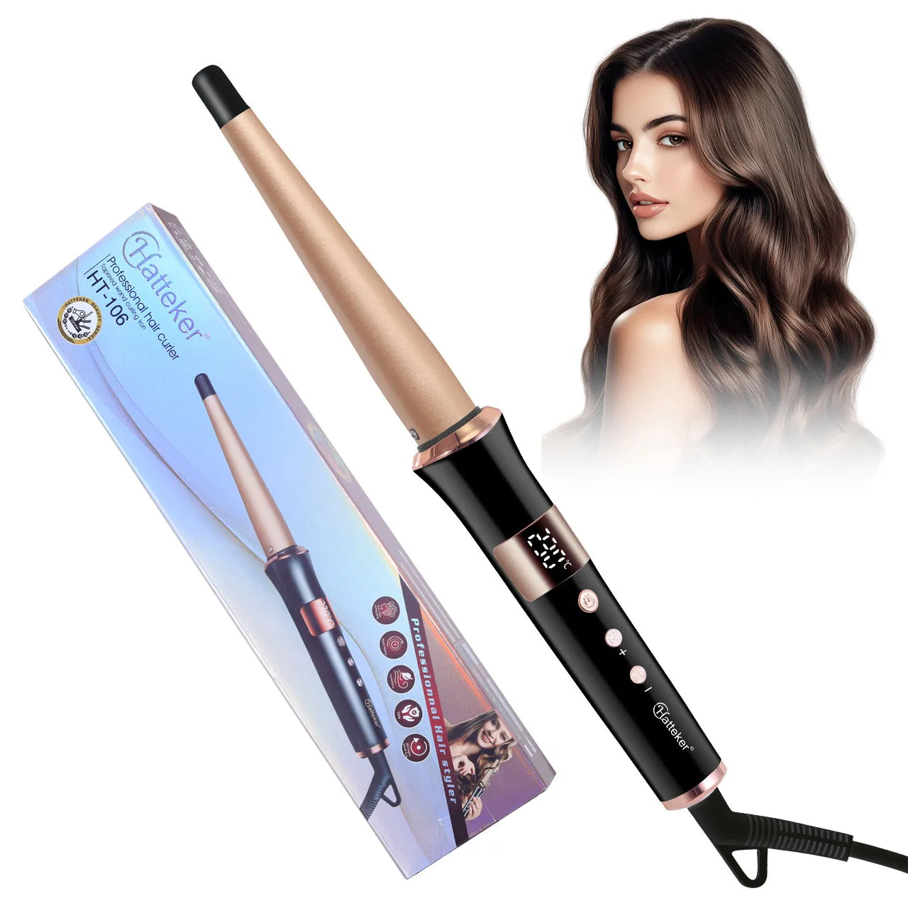 Hatteker Electric Curling Iron for Women 3-Level Temperature Control Ceramic Hair Protecting Curler Home Use Styling Tool US
