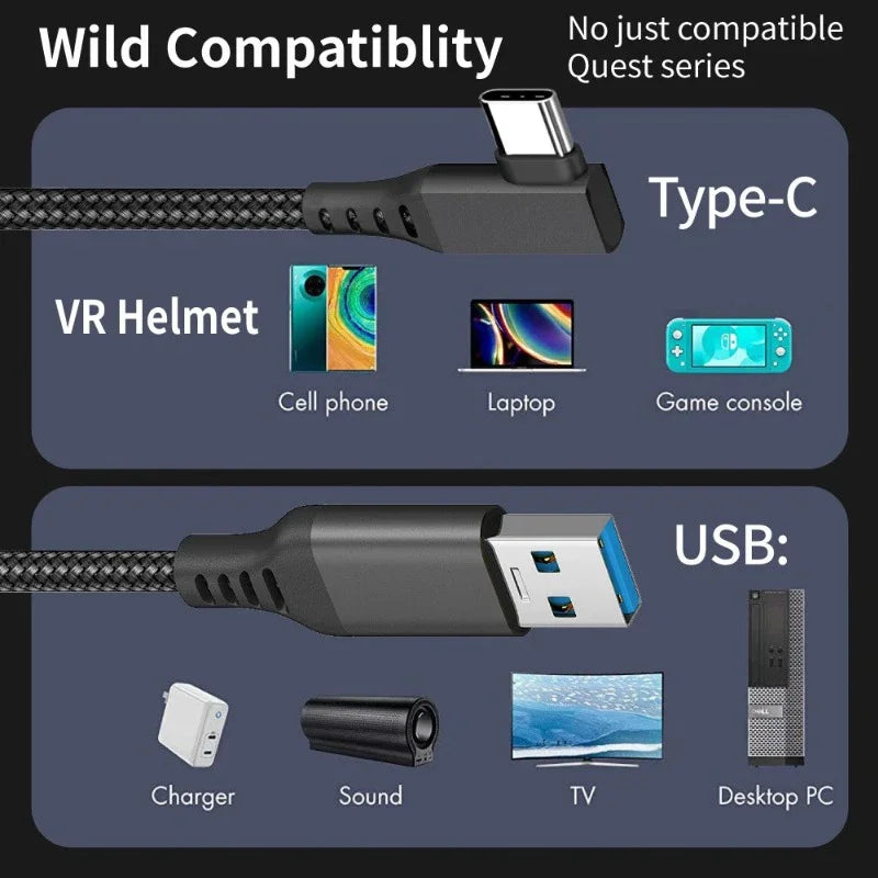 Virtual Reality VR Glasses Cable USB A To Type C 5M for Meta Oculus Quest 2 Quest2 Link Game Accessories Headset Helmet Gaming