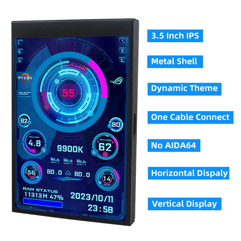 3.5 Inch Type-C Secondary Screen for Computer CPU RAM GPU HDD Monitor 320*480 IPS LCD ISB Display TURZX Software NO AIDA64