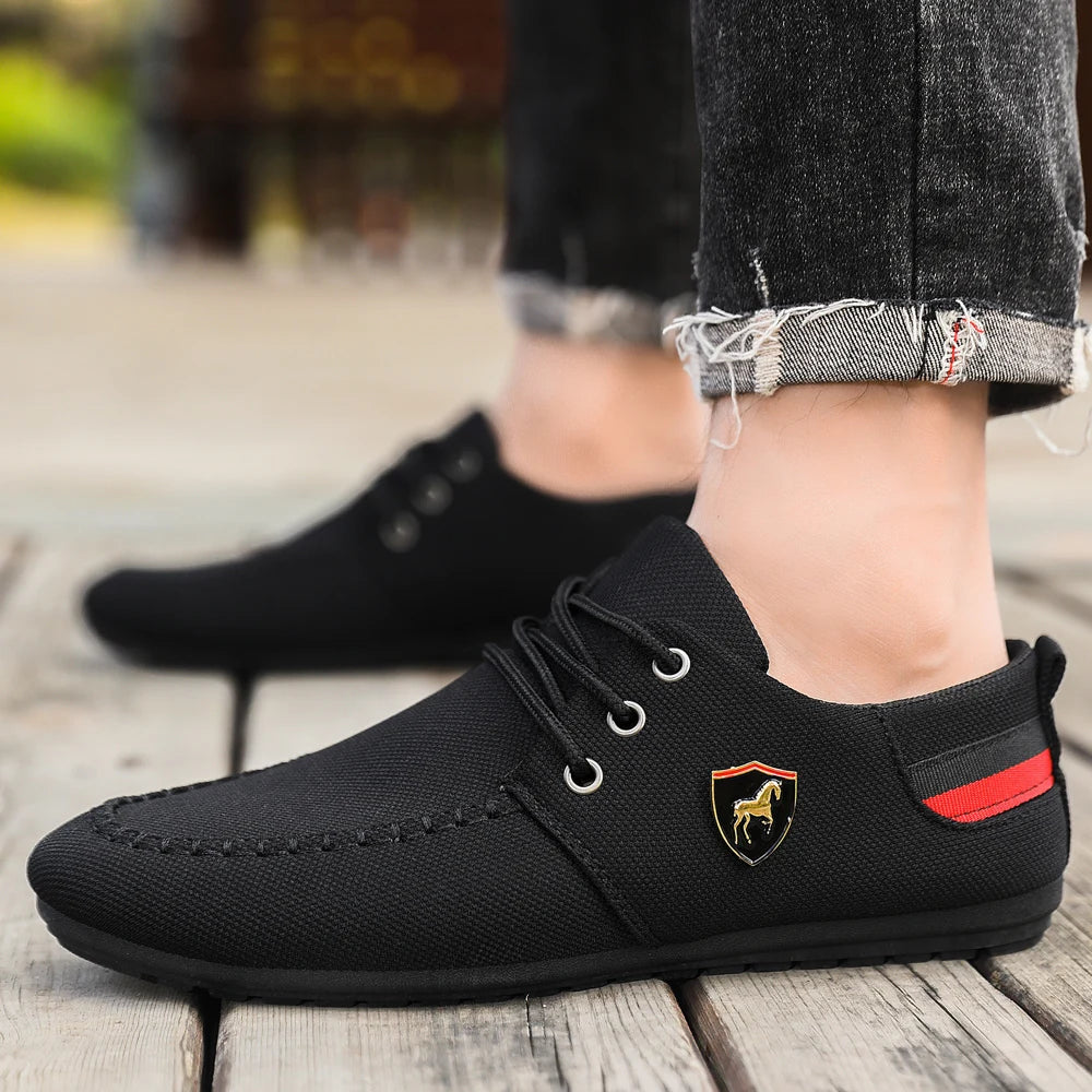 Men's Breathable Fabric Casual Loafers, Soft-Soled Comfortable Lace-Up Low-Top Men's Shoes, Versatile for Daily Commuting and Light Business Wear, Lightweight, Wear-Resistant, Non-Stuffy, Comfortable for Long Wear, Suitable f