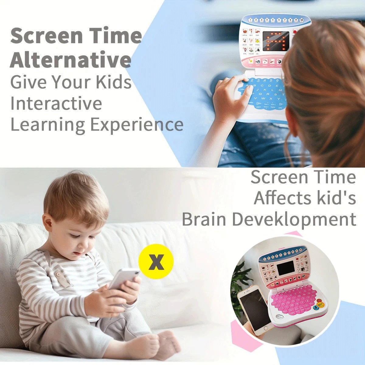 Electronic mini learning computer toy, alphanumeric music function, children's puzzle early education gift (excluding battery)