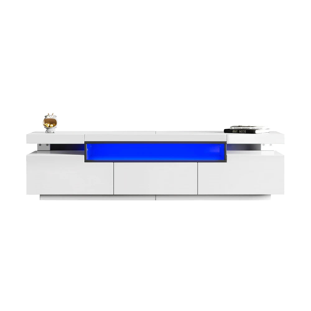 PINGGO TV Stand Cabinet for 70-inch TV High Gloss TV Stand Unit with LED Lights 160CM, 3 Drawers, 3 Open Storage Space
